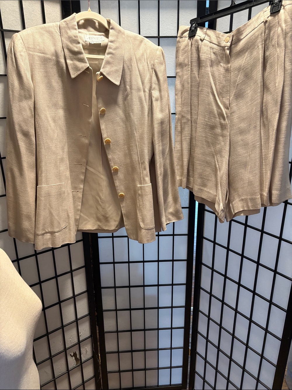 Beige Two-Piece Linen Blend Blazer & Shorts Set